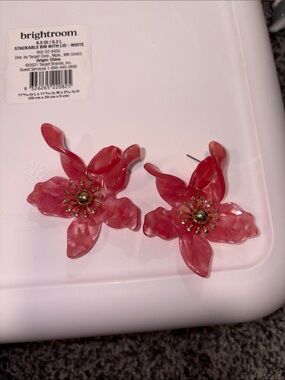Target Pink Floral Resin Statement Stud Earrings